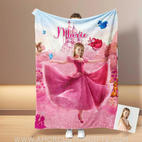 Blankets Personalized Aurora Sleeping Beauty 5 Photo Blanket | Custom Name & Face Girl Princess Blanket