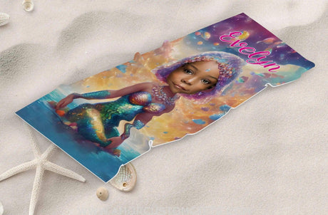 Towels Personalized Baby Black Mermaid Girl Photo Beach Towel | Customized Princess Girl Beach Towel