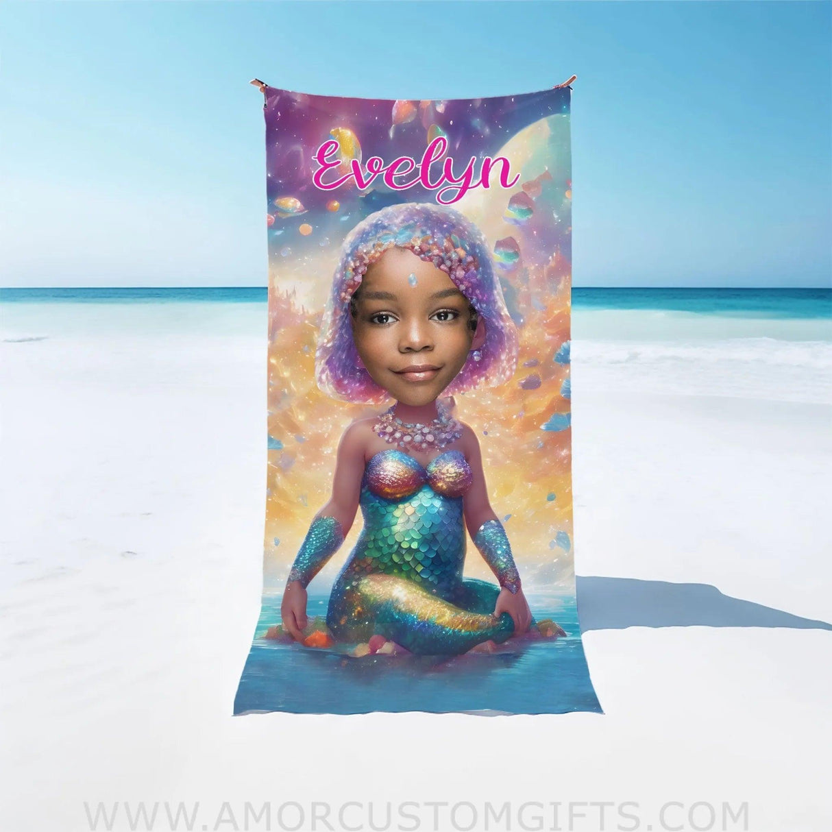 Towels Personalized Baby Black Mermaid Girl Photo Beach Towel | Customized Princess Girl Beach Towel