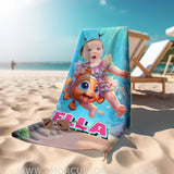 Towels Personalized Baby Girl Reding Nemo Fish Under The Sea Photo Beach Towel | Customized Nemo Fish Theme Beach Towel