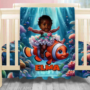 Blankets Personalized Baby Girl Riding Nemo Fish Blanket | Custom Face & Name Girl Nemo Blanket