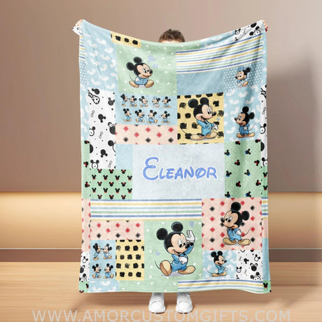 Blankets Personalized Baby Micky Blanket | Custom Name Blanket For Baby Boy Girl