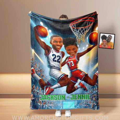 Blankets Personalized Baseball Couple Blanket | Custom Face & Name Couple Blanket