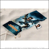 Towels Personalized Bat Boy Superhero Flying Through Skyscrapper Photo Beach Towel | Customized Name & Face Boy Towel