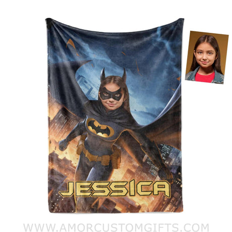 Blankets Personalized Bat Girl 8 Blanket | Custom Name & Face Girl Blanket