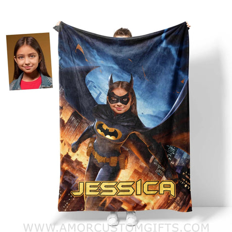 Blankets Personalized Bat Girl 8 Blanket | Custom Name & Face Girl Blanket