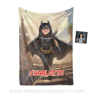 Blankets Personalized Bat Girl Running On Rail Blanket | Custom Name & Face Girl Blanket