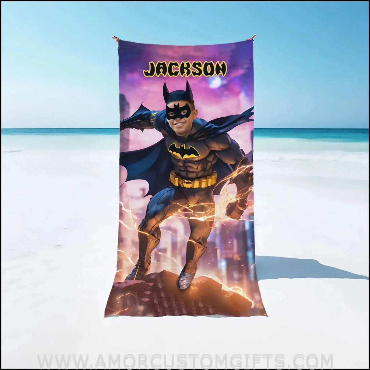 Towels Personalized Bat Hero Beach Towel | Customized Superhero Theme Pool Towel