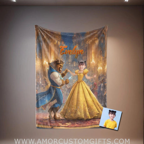 Blankets Personalized Belle 8 Photo Blanket | Custom Name & Face Girl Princess Blanket