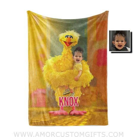 Personalized Big Bird Sesame Boy Photo Blanket Blankets