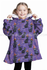 Personalized Black Cat Witch Snug Oversized Wearable Hoodie Blanket-Hoodie Blanket-Amor Custom Gifts