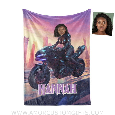 Blankets Personalized Black Panther Girl Blanket | Custom Name & Face Girl Blanket