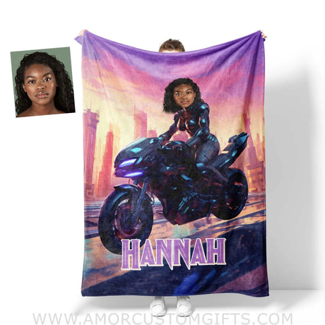 Blankets Personalized Black Panther Girl Blanket | Custom Name & Face Girl Blanket