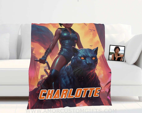 Blankets Personalized Black Panther Girl Tiger Blanket | Custom Name & Face Girl Blanket