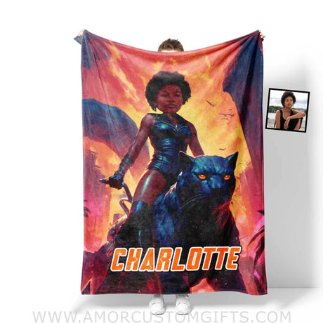 Blankets Personalized Black Panther Girl Tiger Blanket | Custom Name & Face Girl Blanket