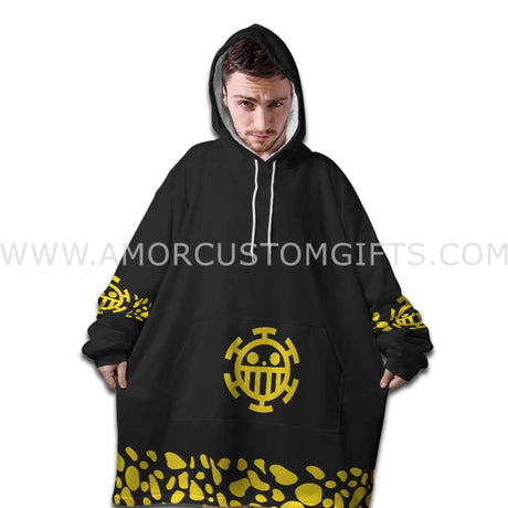 Personalized Black Pirate Snug Oversized Wearable Hoodie Blanket-Hoodie Blanket-Amor Custom Gifts