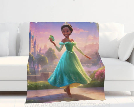 Blankets Personalized Black Tiana 5 Photo Blanket | Custom Name & Face Girl Princess Blanket