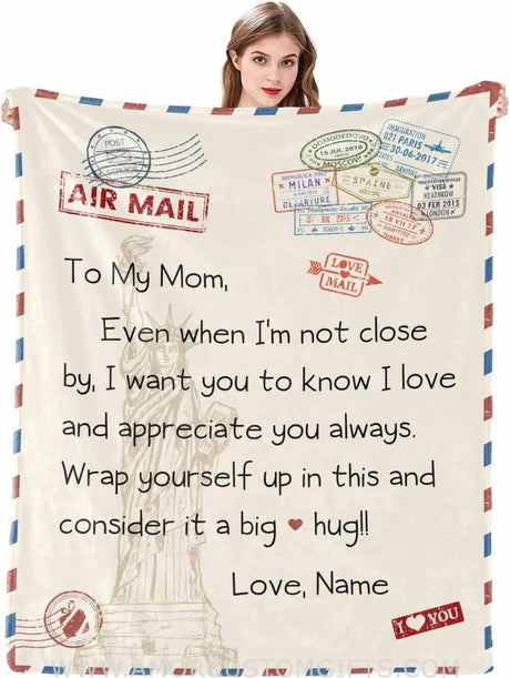 Blanket Personalized Blanket for Mom from Daughter or Son, To My Mom Love Letter Air Mail Blankets, Mother's day gift for Mom