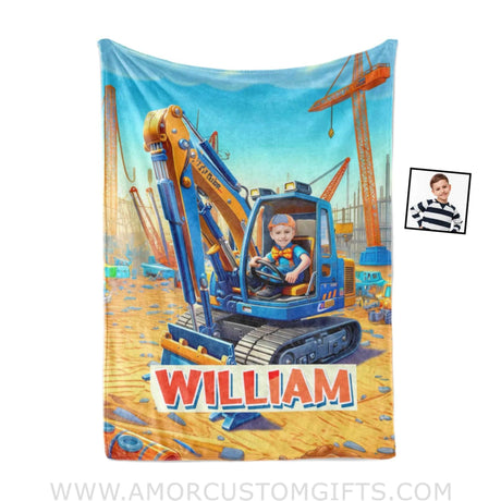 Blankets Personalized Blippi Boy Excavator Blanket | Custom Name & Face Girl Blanket