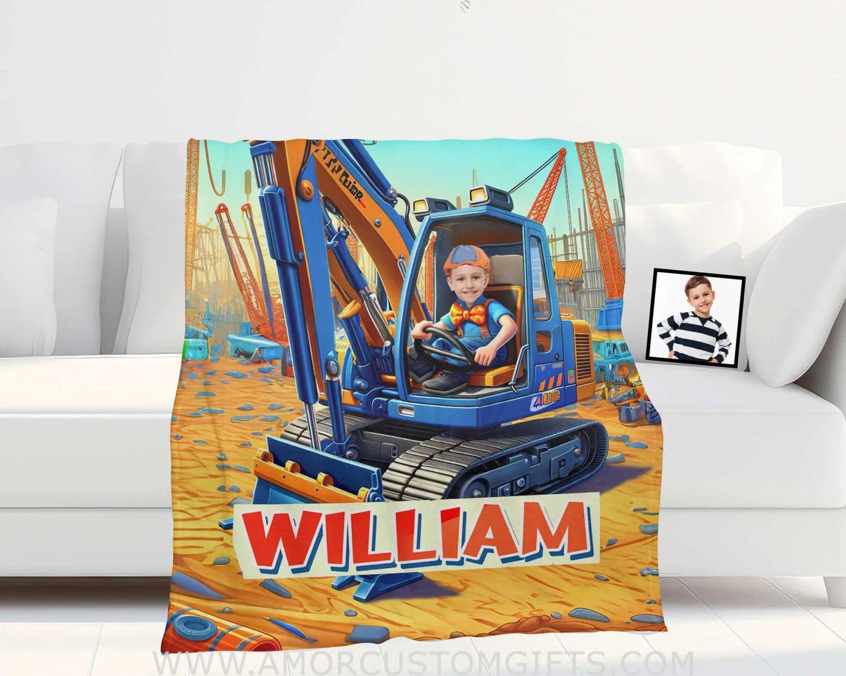 Blankets Personalized Blippi Boy Excavator Blanket | Custom Name & Face Girl Blanket