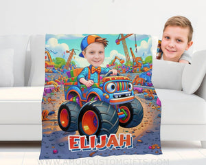 Blankets Personalized Blippi Boy Monster Truck Photo Blanket | Custom Name & Face Boy Blanket