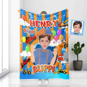 Blankets Personalized Blippi Truck Blanket | Custom Face & Name Boy Blanket