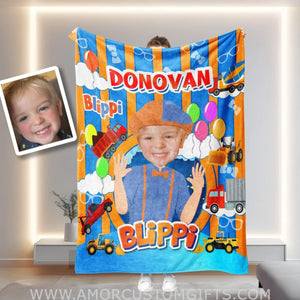 Blankets Personalized Blippi Truck Blanket | Custom Face & Name Boy Blanket