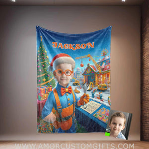 Blankets Personalized Blippi Xmas 1 Blanket | Custom Face & Name Christmas Boy Blanket