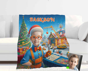 Blankets Personalized Blippi Xmas 1 Blanket | Custom Face & Name Christmas Boy Blanket