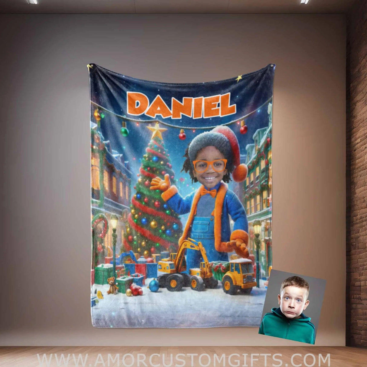 Blankets Personalized Blippi Xmas 2 Blanket | Custom Face & Name Christmas Boy Blanket