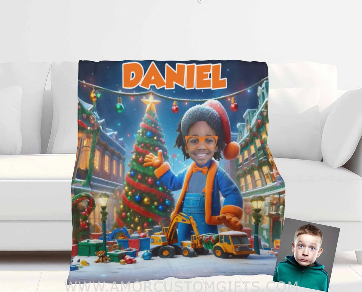 Blankets Personalized Blippi Xmas 2 Blanket | Custom Face & Name Christmas Boy Blanket