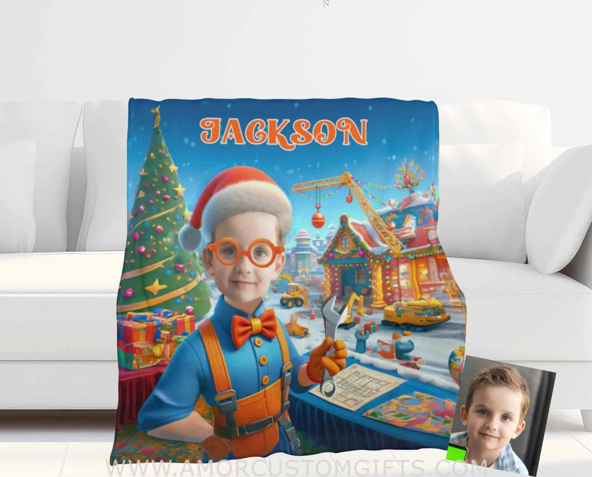 Blankets Personalized Blippi Xmas 3 Blanket | Custom Face & Name Christmas Boy Blanket