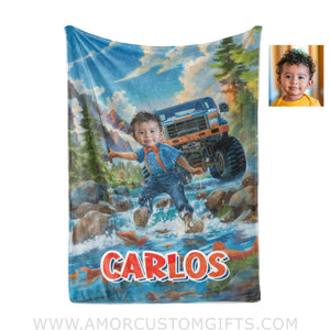 Blankets Personalized Blippii Monster Truck Boy Fishing Photo Blanket