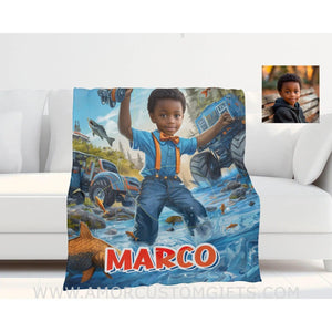 Blankets Personalized Blippii Monster Truck Boy Fishing Photo Blanket