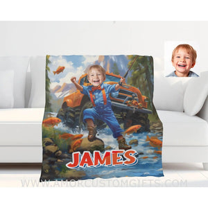 Blankets Personalized Blippii Monster Truck Boy Fishing Photo Blanket