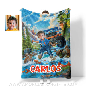 Blankets Personalized Blippii Monster Truck Boy Fishing Photo Blanket