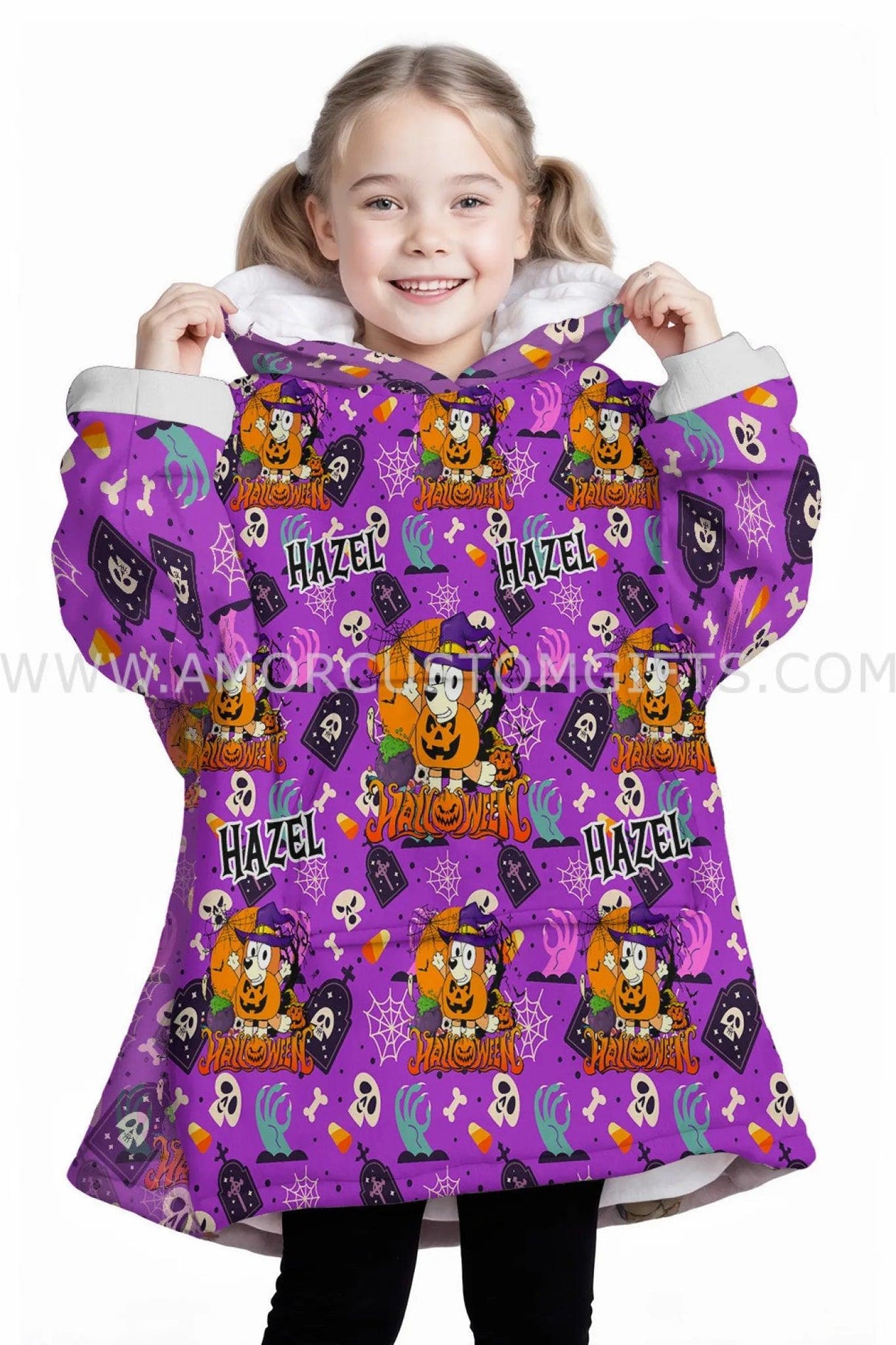 Personalized Blue Heeler Dog Baby Girl's Halloween Snug Oversized Wearable Hoodie Blanket-Hoodie Blanket-Amor Custom Gifts