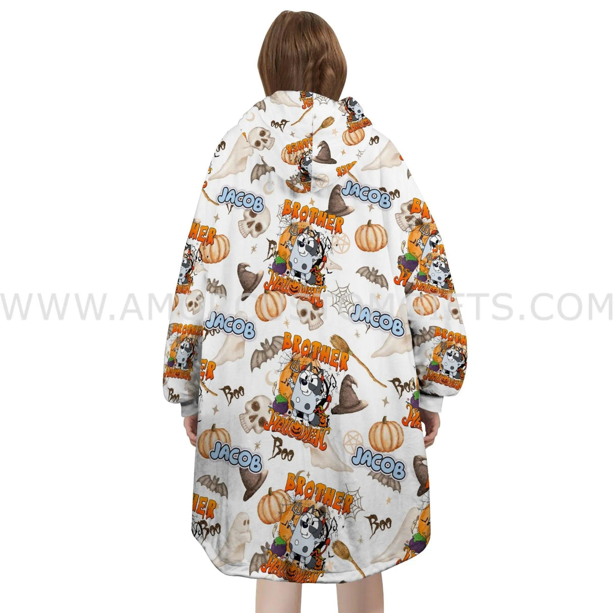 Personalized Blue Heeler Dog Boy's Halloween Snug Oversized Wearable Hoodie Blanket-Hoodie Blanket-Amor Custom Gifts