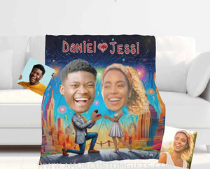 Blankets Personalized Boy Proposes Girl Blanket | Custom Face & Name Couple Blanket