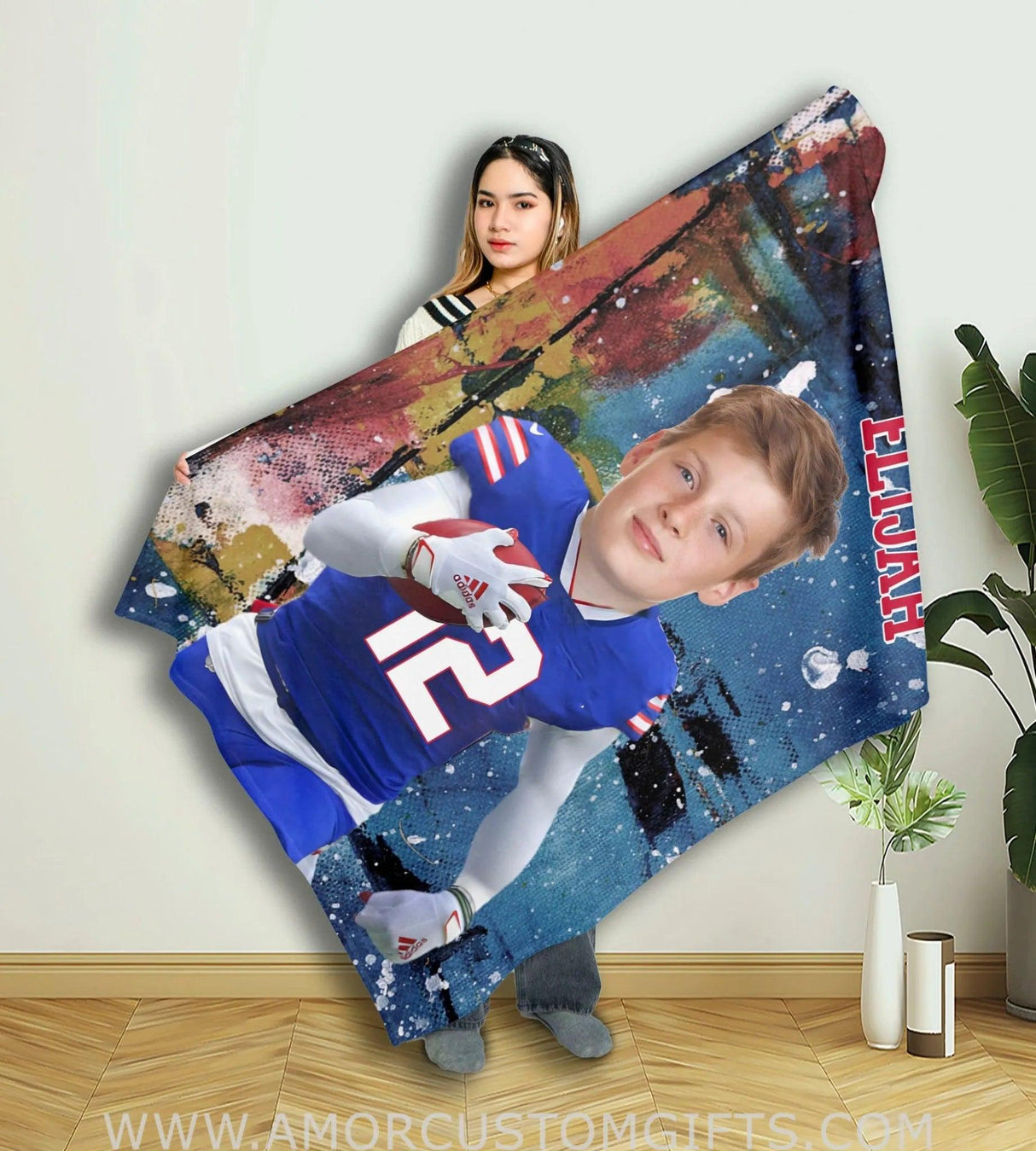 Blankets Personalized Buffalo Football Boy Blanket | Custom Football Boys Blanket