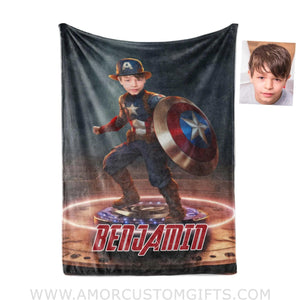 Blankets Personalized Captain America Boy Yoyo Board Photo Blanket | Custom Name & Face Boy Blanket