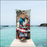 Towels Personalized Captain America Fight In War Photo Beach Towel | Customized Name & Face Boy Towel