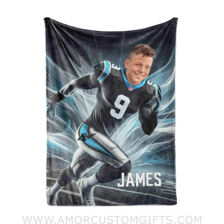 Blankets Personalized Carolina Football Boy Panthers Photo Blanket | Custom Name & Face Boy Blanket