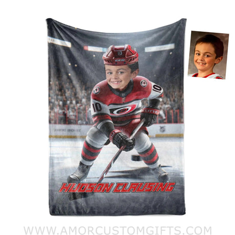 Blankets Personalized Carolina Hockey Player Hurricanes Photo Blanket | Custom Name & Face Boy Blanket