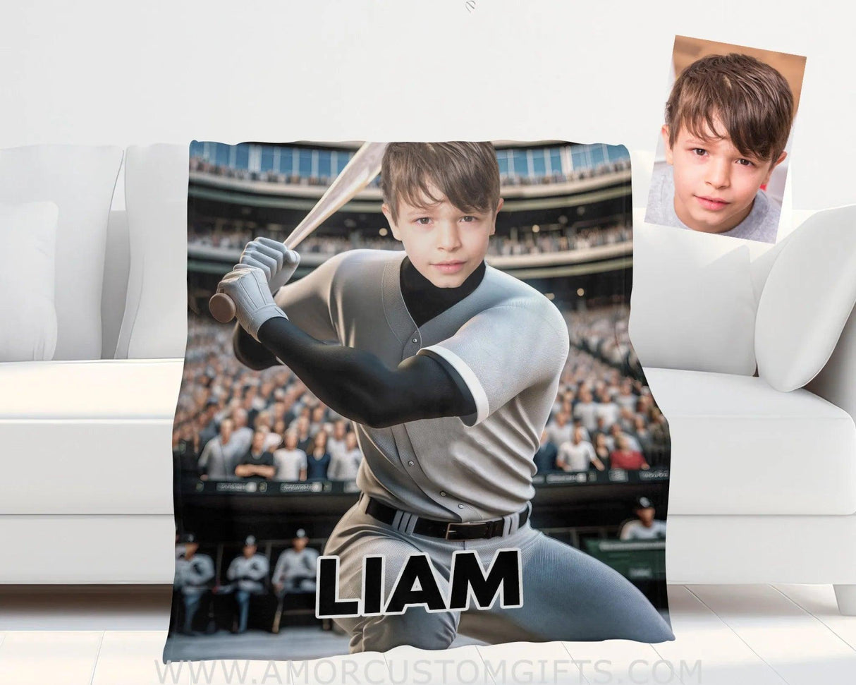 Blankets Personalized MLB Chicago Baseball Boy White Sox Photo Blanket | Custom Name & Face Boy Blanket