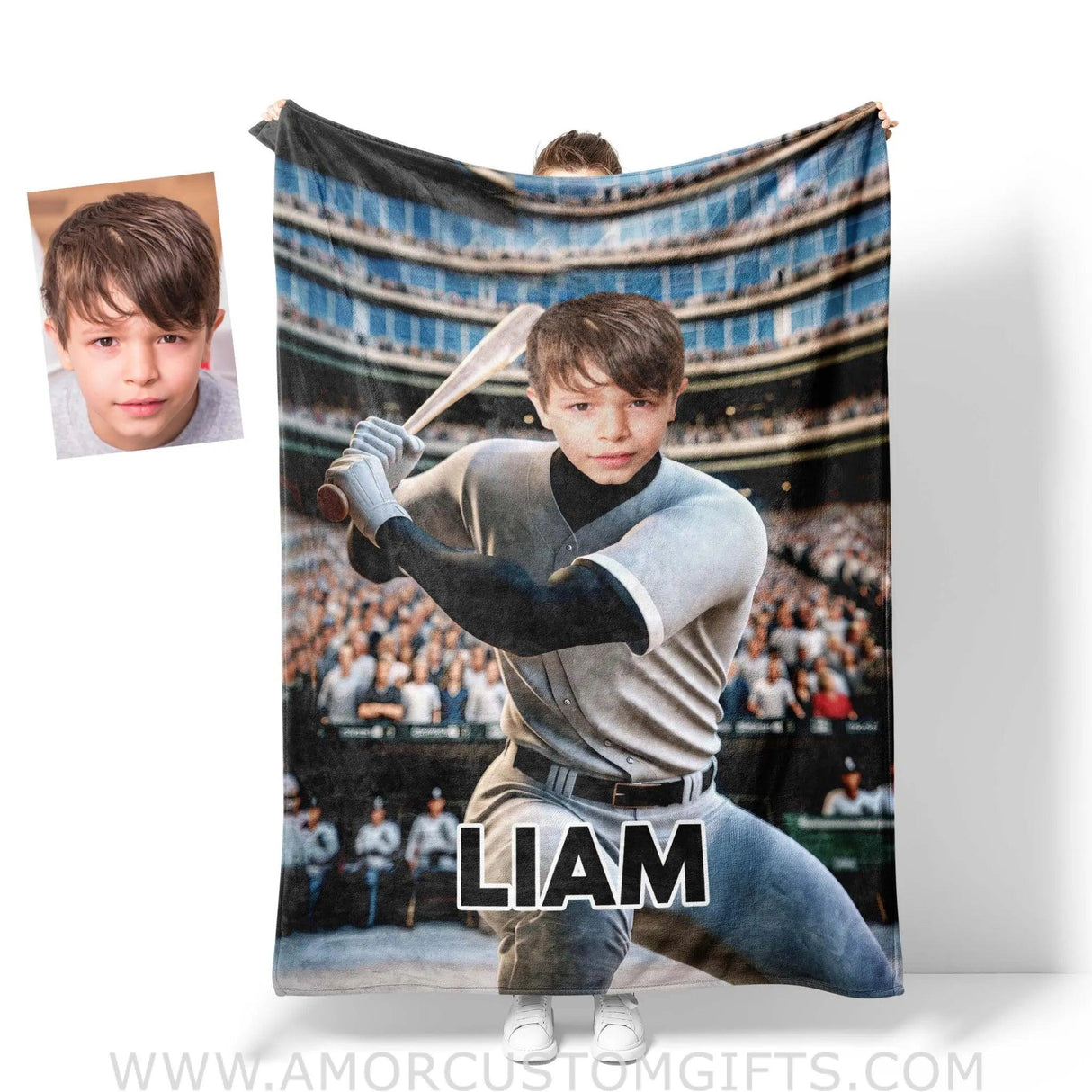 Blankets Personalized MLB Chicago Baseball Boy White Sox Photo Blanket | Custom Name & Face Boy Blanket