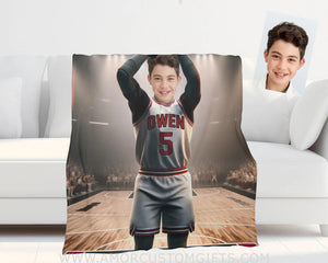 Blankets Personalized NBA Chicago Basketball Boy Bulls Photo Blanket | Custom Name & Face Boy Blanket