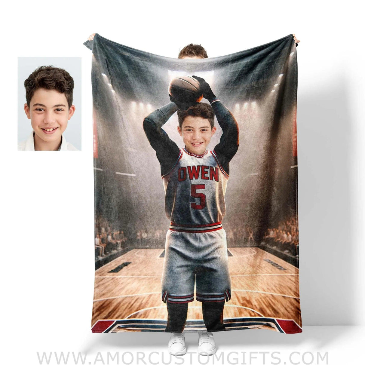 Blankets Personalized NBA Chicago Basketball Boy Bulls Photo Blanket | Custom Name & Face Boy Blanket