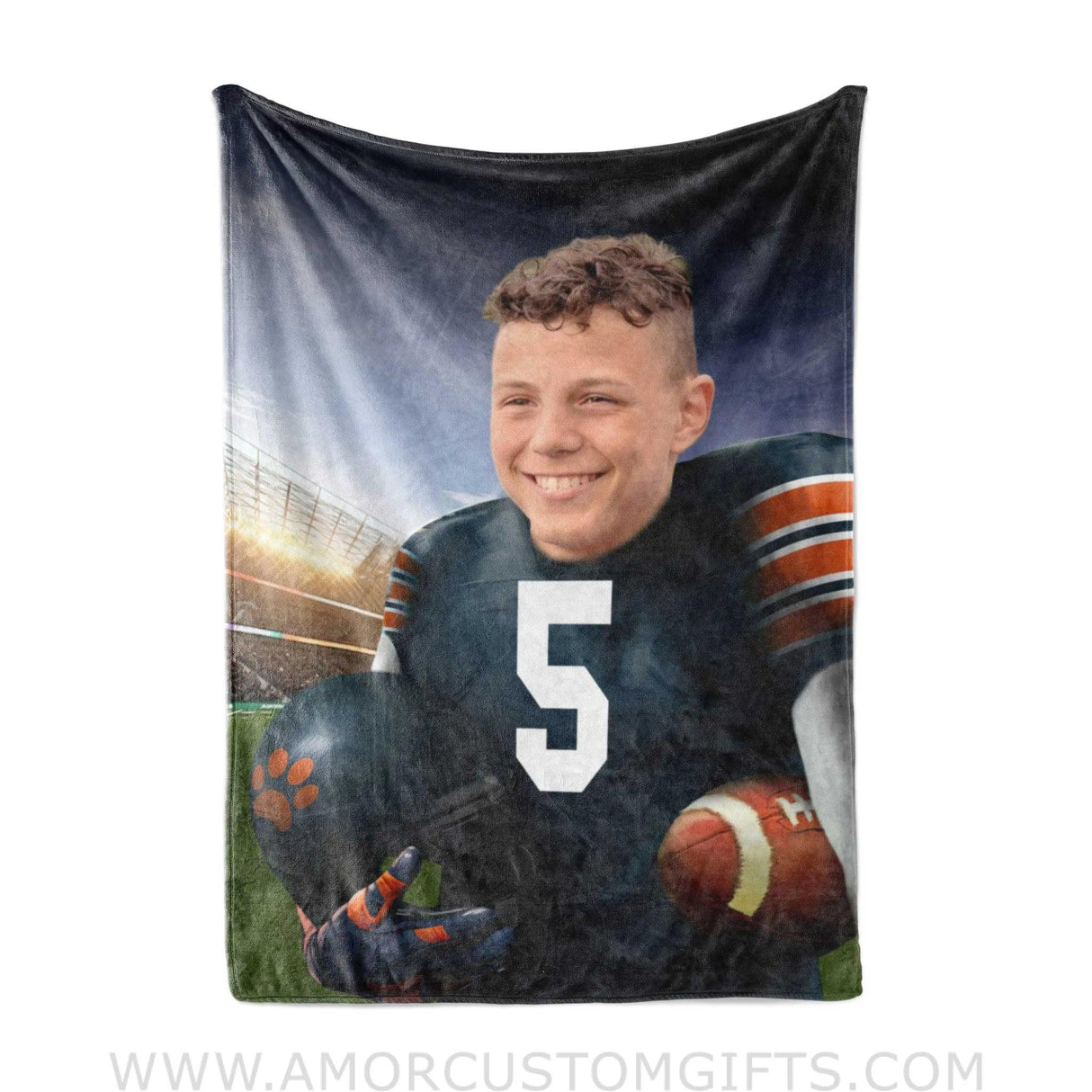 Blankets Personalized Chicago Football Boy Photo Blanket | Custom Name & Face Boy Blanket