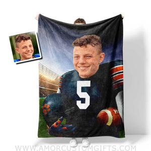 Blankets Personalized Chicago Football Boy Photo Blanket | Custom Name & Face Boy Blanket